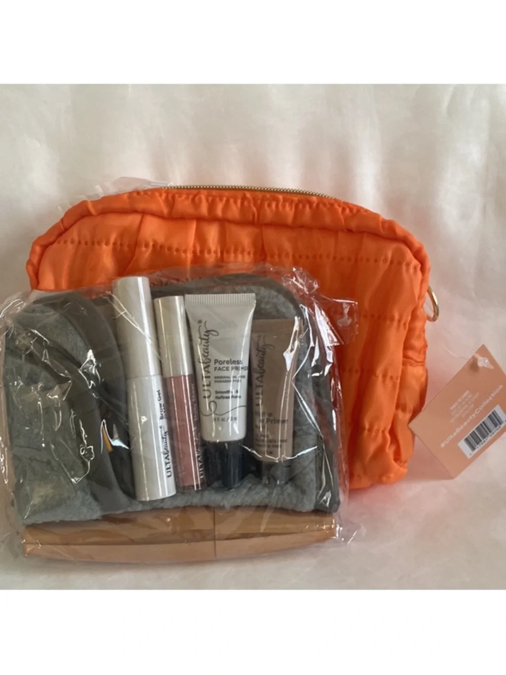 ULTA ORANGE 10p Cosmetic Skincare Bag Mascara Primer Lip Gloss Brow Gel $88